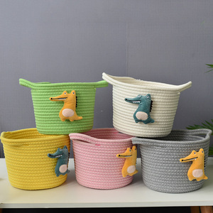 Cotton Rope Storage <b>Baskets</b> Round Handmade Toy Organizer Desktop Storage Bucket <b>Woven</b> <b>Basket</b> 100 Cotton - Product Image 3