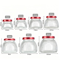 Frasco de Vidrio Vertical con Nervaduras y Tapa Metálica Hermética de 75ml y 250ml para Almacenamiento de Miel, Mermelada, Pudín, Yogur, Galletas, Encurtidos y Ensaladas