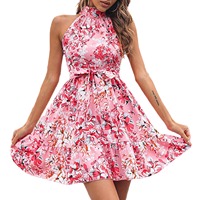 Robe d'été bohème pour femmes, mini-robe sexy à imprimé floral, sans manches, légère, pour la plage décontractée