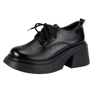 Thick British Style Plus Size Heel Round Toe Lady's Women's Single Shoes Spring Arrival Casual High-heeled Leather Shoes - Product Image 5