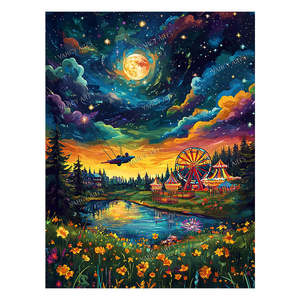 VANCY ARTS Premium RESIN Square Diamond Painting Set Pemandangan Malam Hari Peri Penuh 73DMC Kanvas untuk Mencetak Gambar Seni di Kanvas - Product Image 1