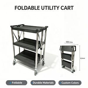 Carrito de Servicio Plegable de 3 Niveles Heavybao, Carro de Plástico Rodante Profesional para Ahorrar Espacio, para Hoteles, <span class=keywords><strong>Restaurantes</strong></span> y Servicios de Catering - Product Image 2
