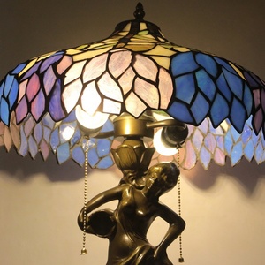 LongHuiJing Tiffany Style Memmaid Belle Pedestal Table Lamp - Handcrafted 16Inch Stained Glass 2 <b>Light</b> Table Lamp - Product Image 3