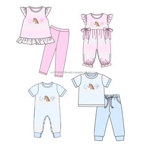 Ensemble de vêtements personnalisés pour enfants style western cowboy/cowgirl, combinaison respirante en coton et élasthanne pour le printemps et l'automne, tenue décontractée assortie pour frères et sœurs - Product Image 1