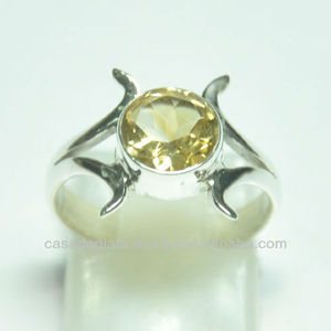 Bague de mariage unisexe en argent sterling 925 Design classique avec pierre précieuse citrine ronde coupe brillante élégante pour les fêtes - Product Image 2