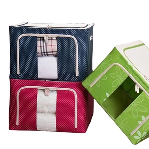 Oxford Cloth Steel Frame Storage Box Bin Waterproof Large Foldable Double Zipper Oxford Durable Fabric Cloth Storage Box Bin
