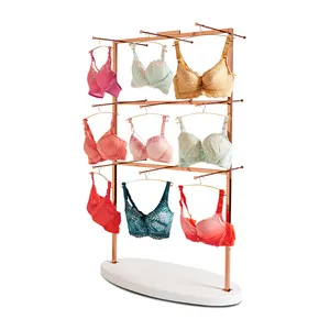 Retail Store Fixture Hanging Women's Underwear Clothes Custom Shop Design Metal Gold Clothing And Bra Display Rack