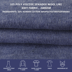 32S Poly Viscose Spandex Wool Like Knit Fabric 175cm Width 240gsm Soft Stretch <b>For</b> <b>Undershirts</b> Fashion Garments - Product Image 1