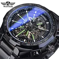 Montre automatique pour homme Winner 517, nouvelle collection, luxe, mode, acier inoxydable doré, lumineux, étanche, sport, avec lumière bleue.