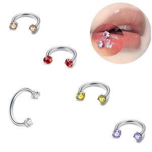 Anillo de Herradura en Forma de U de Acero Inoxidable 316L con Rosca Interna |   Joyería para Piercings de Labios, Nariz y Cartílago con Zirconia - Product Image 1