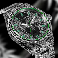 Montre-bracelet d'explorateurs en acier inoxydable de très haute qualité 40mm mains claires gravées feuilles de chanvre conception mécanique de luxe ETA NH35