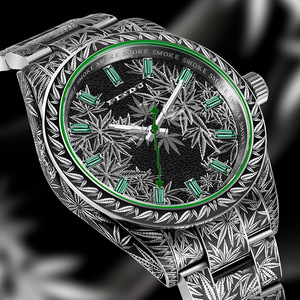 Super High Quality 40mm Stainless Steel Explorers Wristwatch Clear Hands Engraved Hemp Leaves Luxury Mechanical Design ETA NH35 - Product Image 3