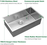Évier de cuisine simple à montage sur pont, en acier inoxydable, avec égouttoir et tuyau