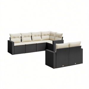 Ensemble de canapés de jardin en rotin PE noir, mobilier d'extérieur au design contemporain, coussins crème - Product Image 1