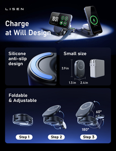 Support de charge magnétique sans fil 3-en-1 LISEN avec adaptateur 45W et station de charge rapide 25W pour <span class=keywords><strong>iPhone</strong></span> 17 16 15 14 <span class=keywords><strong>13</strong></span> et Apple Watch - Product Image 2