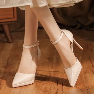 Zapatos de tacón alto con punta abierta y correa en el tobillo, tacón de aguja de 5cm-8cm, forro de PU, color sólido, para oficina, fiesta, boda - Product Image 3