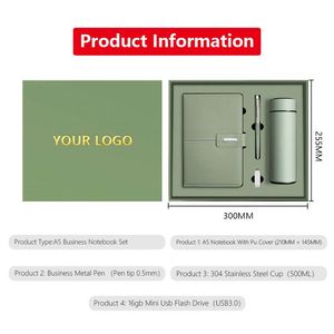 Custom Business Luxury Gift Box Customizable PU Leather A5 <b>Notebook</b> Gift <b>Set</b> Pen Thermal Mug and USB <b>Notebook</b> for Gift - Product Image 2