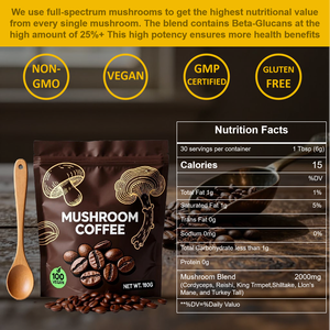 Café Instantáneo con Hongos, Cordyceps, Reishi, King Trumpet, Shitake, Turkey Tail, Melena de León para Energía, Concentración y Estado de Ánimo Positivo - Product Image 3