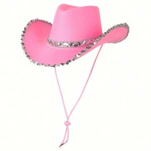 Sombrero de Vaquero Occidental para Novia, Festival de Carnaval de Halloween, Sombrero de Fiesta Vaquero Unisex con Bordado de Lentejuelas, Casual, para Viajes, 4 Estaciones - Product Image 1