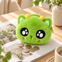 Porte-monnaie personnalisé sur mesure, mini pochette zippée en peluche avec motif extraterrestres de dessin animé pour pièces de monnaie, clés et écouteurs