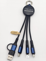 Câble de charge porte-clés 6-en-1 lumineux en matériau recyclé certifié CE, 17 cm, logo laser double face, cadeau promotionnel écologique