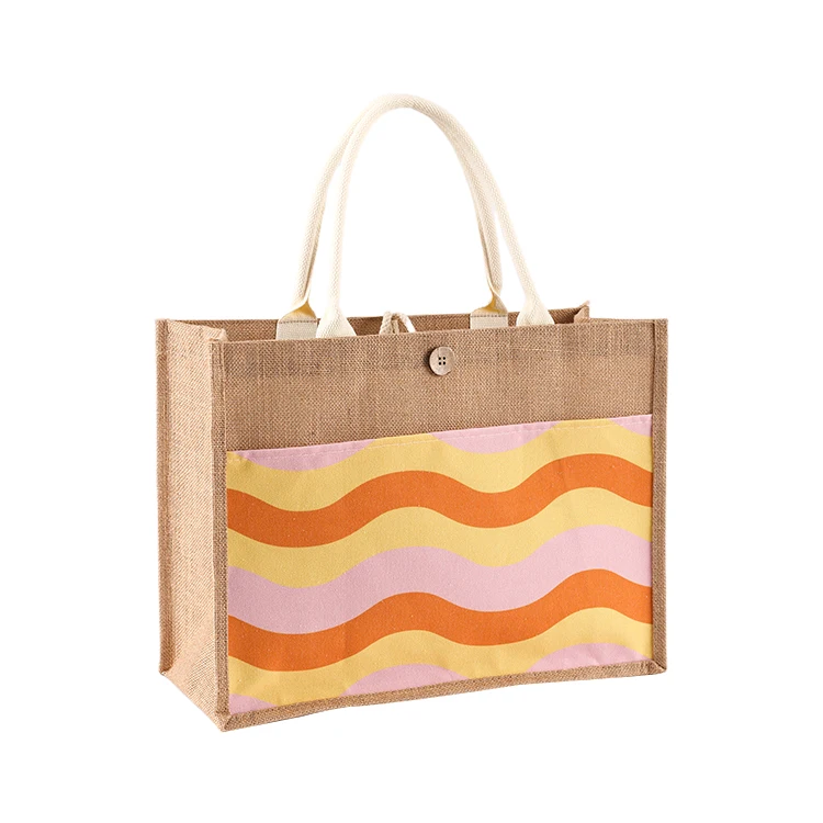 Custom Factory Hot Sale Good Quality Burlap Jute Tote Bag Custom Logo Eco Shopping Bag Canvas Inner Pocket