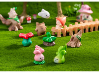Ornement de forêt féerique miniature en résine, décoration de bureau 3D avec animaux de dessin animé et champignons