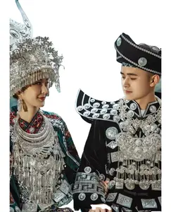 Мужская одежда Miao Hmong, традиционная вышитая Серебряная Этническая Одежда для мальчиков Miao