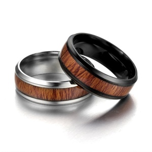 Wholesale Simulated Wood Grain Rings <b>for</b> <b>Men</b> Manufacturers' Hot Sale Chunky Stainless Steel Wooden Jewelry Non-Tarnish Fade - Product Image 6