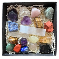 Vente en gros de gravier de cristal naturel, pierres de guérison, coffret en bois, ensemble de 7 pierres des chakras pour la méditation