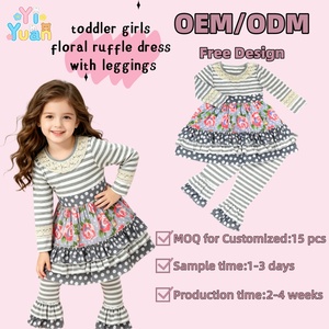 Girls Mixed Print Boutique Matching Set Floral Tiered Ruffle Dress With Polka <strong>Dot</strong> Ruffle Flare Leggings Breathable Knit Outfit - Product Image 1