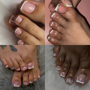 Faux Ongles d'Orteils de Luxe Style French <span class=keywords><strong>avec</strong></span> <span class=keywords><strong>Strass</strong></span> Papillon, Faux Ongles à Coller en ABS pour Salons de Nail Art - Product Image 2