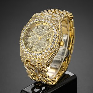 2025 Luxury Men Watches Waterproof Brand Hip Hop Iced Out Diamond Watch Men Double Layered Cuban Chain Quartz <strong>Clock</strong> for Male - Product Image 5