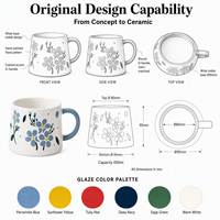 Tasse à café en céramique florale tendance de 11 oz, tasse à eau pour le petit-déjeuner, vaisselle en porcelaine, logo personnalisé pour la maison, le bureau ou comme cadeau