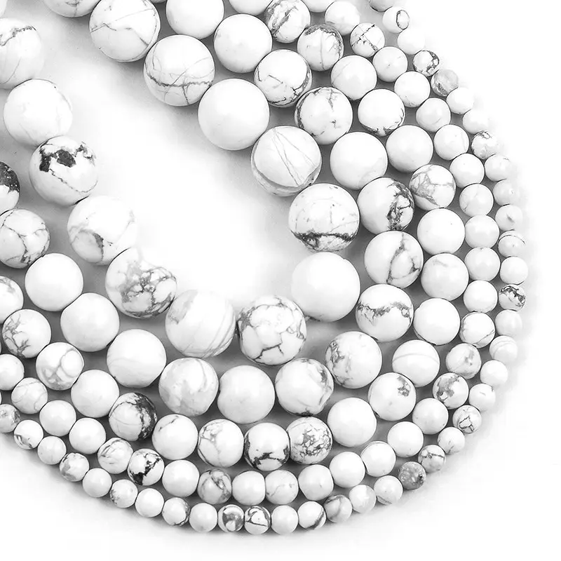 Grosir Putih Alami Pirus Howlite Chakra Gemstone Beads untuk Membuat Gelang