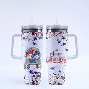 Neue 40oz Weihnachtsmuster-Thermobecher Weihnachtsgeschenke Süßigkeiten Schneemann Schneeflocke Baum Kaffeebecher Mit Griff Deckel und Strohhalm - Product Image 4