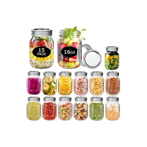 Wholesale Glass Mason Jar with Metal Lids 16oz Glass Food Storage Drinking Fruit Vegetable Canning Jars