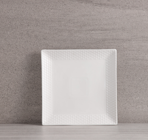 Custom White Porcelain Square Plates & Bowls, Embossed Wave Edge, Durable Ceramic Tableware for Restaurant, Catering & Kitchen - Product Image 4