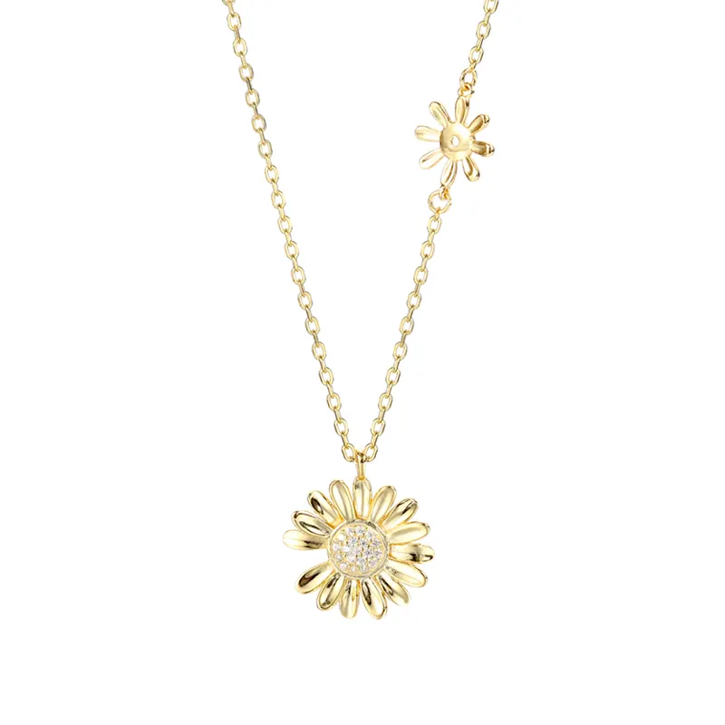 Trend Flower Jewelry Double Charm Necklace 925 Sterling Silver 18K Gold Daisy Pendant Necklace Women