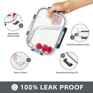 5個セット 35オンス ガラス製食品保存容器 蓋付き、気密性 BPAフリー ミールプレップ容器 ランチボックス 家庭＆オフィス用 - Product Image 3