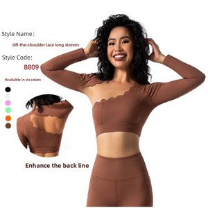 Pull-over sportif uni pour le yoga, manches longues, très élastique, flatteur pour la silhouette, respirant, séchage rapide, entraînement <span class=keywords><strong>de</strong></span> Pilates, fitness - Product Image 2