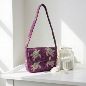 Bolso de Lona Bordado a Mano con Patrón de Tortuga Azul Verde, Forma Rectangular, Hecho con Hilo de Algodón, Regalos y Artesanías>Artesanías - Product Image 1