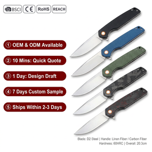 Couteau pliant GT961, lame D2, manche Mikata et fibre de carbone, couteau de poche pour extérieur, camping, chasse, survie, outils EDC - Product Image 2