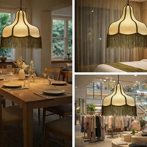 Lampe suspendue vintage classique en tissu à franges, style bohème, pour projets hôteliers - Product Image 1