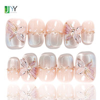 Lot de faux ongles 3D papillon nude Coquette à presser, réutilisables, faits main, courts, en acrylique, style féerique, artisanaux