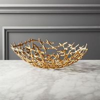 Bol décoratif en corail doré de luxe, centre de table moderne en métal, corbeille à fruits élégante, accent de table pour salle à manger et cuisine