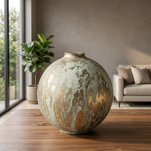 Jarrón Redondo de Cerámica Hecho a Mano con Acabado Antiguo, Decoración Moderna para Sala de Estar o Hogar, Centro de Mesa - Product Image 3