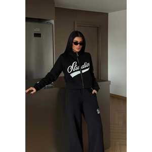 Ensemble de survêtement imprimé noir Studioy coupe-vent respirant confortable avec strass et capuche personnalisée XXL Plus pour l'hiver, logo personnalisé - Product Image 3