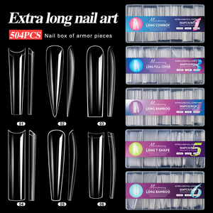Puntas de <span class=keywords><strong>Uñas</strong></span> de Gel Suave para Extensión, Venta al por Mayor, 504 Piezas/Caja, Extra Largas, Estilo Cowboy, Forma de T, Cobertura Completa, Sin Rastro - Product Image 1