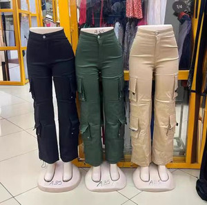 Quần Jean Nữ Mới Bán Chạy Nhiều Túi Cạp Cao Rộng Rãi Thoải Mái Denim Ống Rộng - Product Image 1